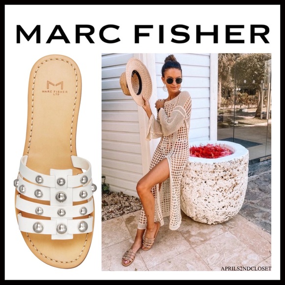 WHITE LEATHER SLIDES SLIP ON FLATS SANDALS A2C - Picture 12 of 12